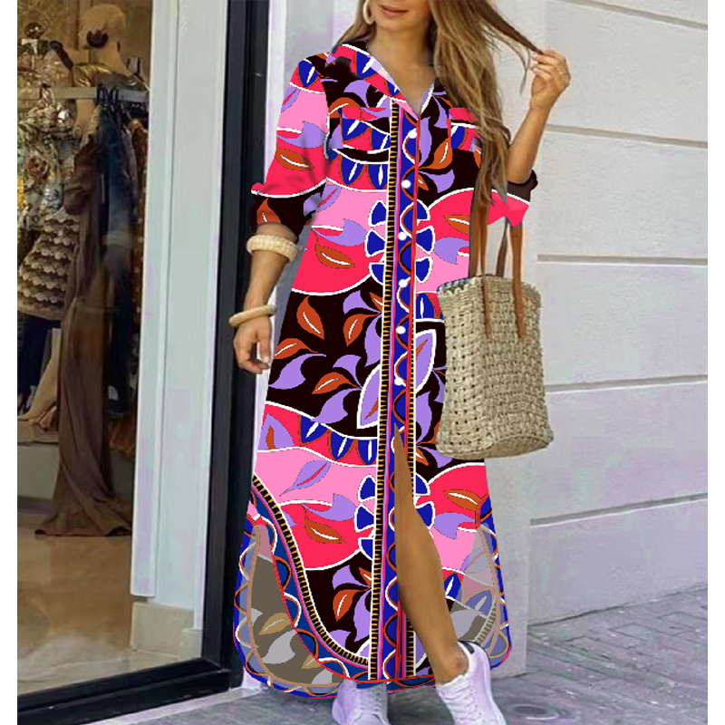 Women's Shirt Dress Casual Turndown Printing Long Sleeve Printing Maxi Long Dress Daily display picture 7