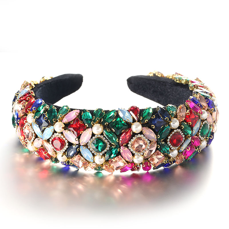 Baroque Style Color Block Imitation Pearl Rhinestone Flannel Hair Band display picture 8