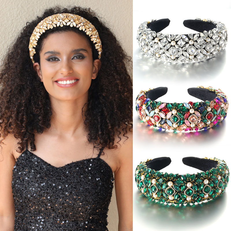 Baroque Style Color Block Imitation Pearl Rhinestone Flannel Hair Band display picture 1