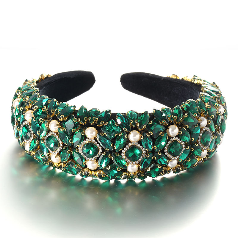 Baroque Style Color Block Imitation Pearl Rhinestone Flannel Hair Band display picture 7