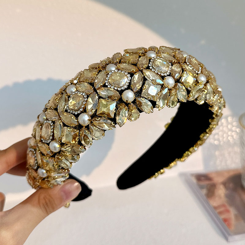 Baroque Style Color Block Imitation Pearl Rhinestone Flannel Hair Band display picture 11