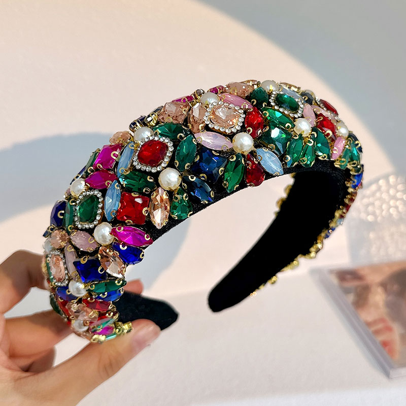 Baroque Style Color Block Imitation Pearl Rhinestone Flannel Hair Band display picture 12