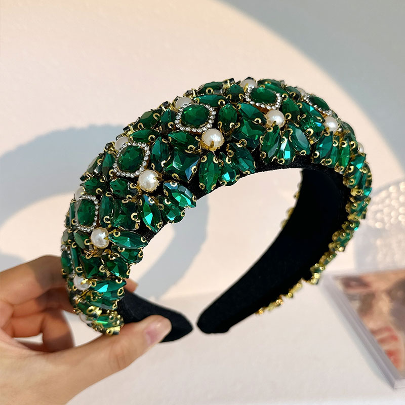 Baroque Style Color Block Imitation Pearl Rhinestone Flannel Hair Band display picture 15