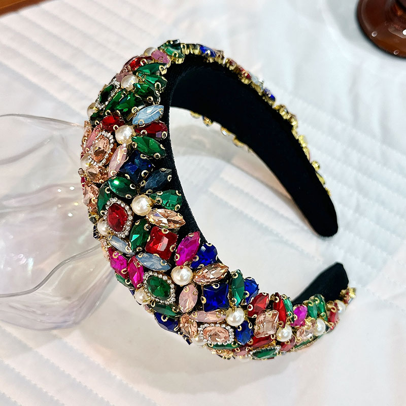 Baroque Style Color Block Imitation Pearl Rhinestone Flannel Hair Band display picture 14