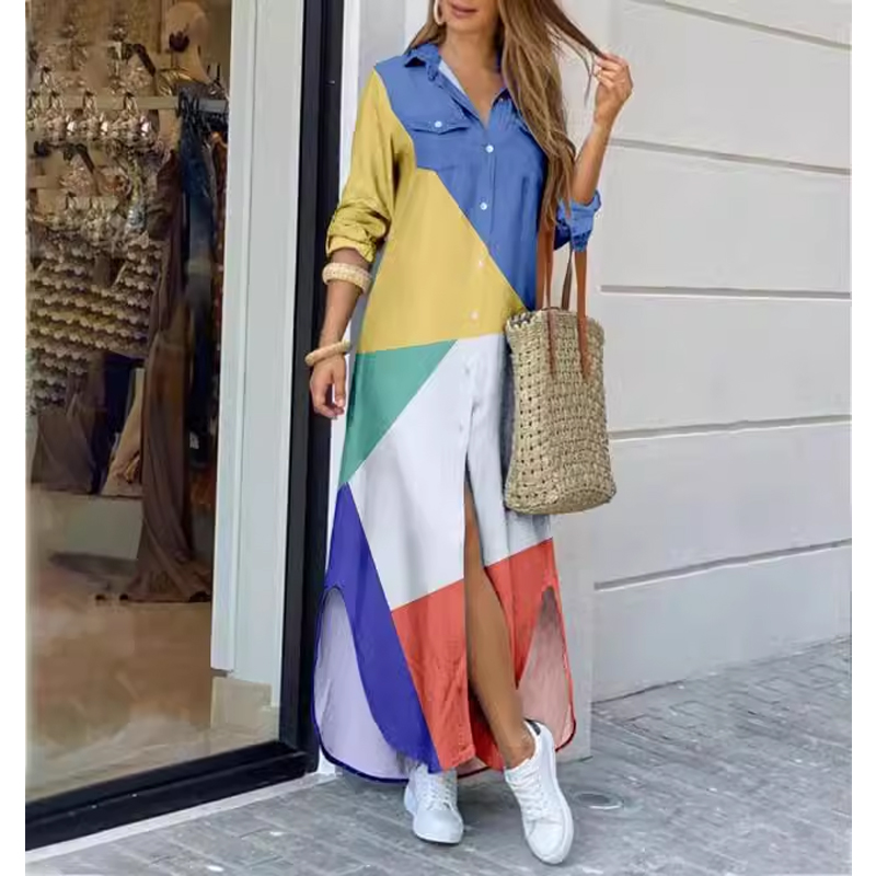Women's Shirt Dress Casual Turndown Printing Long Sleeve Abstract Maxi Long Dress Street display picture 1