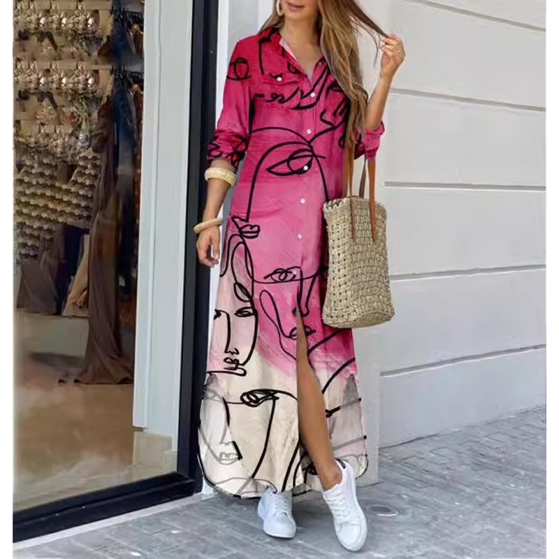 Women's Shirt Dress Casual Turndown Printing Long Sleeve Abstract Maxi Long Dress Street display picture 7