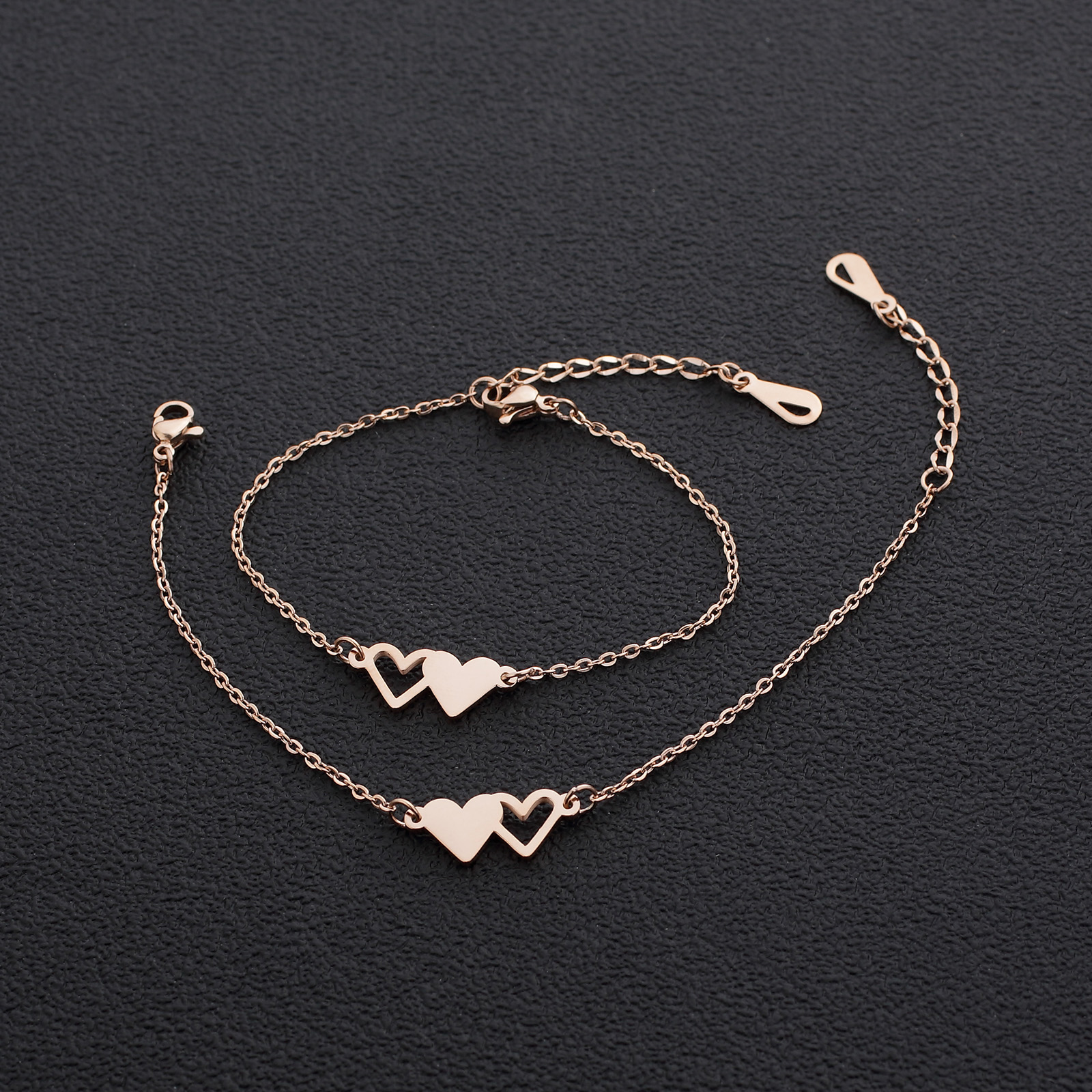 Fairy Style Heart Shape Stainless Steel Polishing Plating Rose Gold Plated Bracelets display picture 3