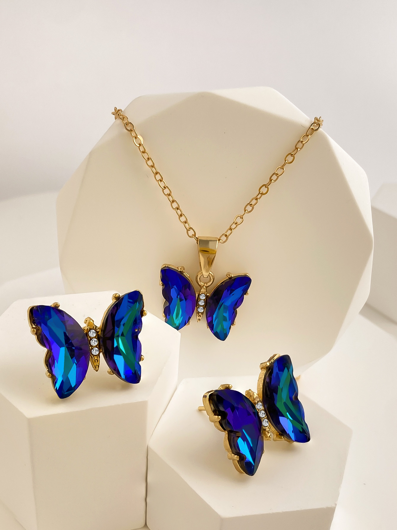 Wholesale Jewelry Glam Luxurious Butterfly Alloy Artificial Gemstones Inlay Earrings Necklace display picture 3