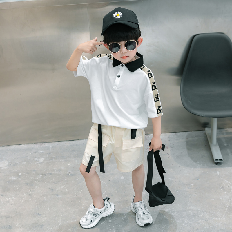 Fashion Color Block Button Cotton Boys Clothing Sets display picture 5