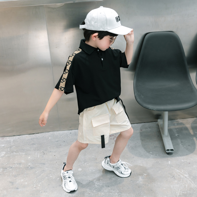 Fashion Color Block Button Cotton Boys Clothing Sets display picture 6