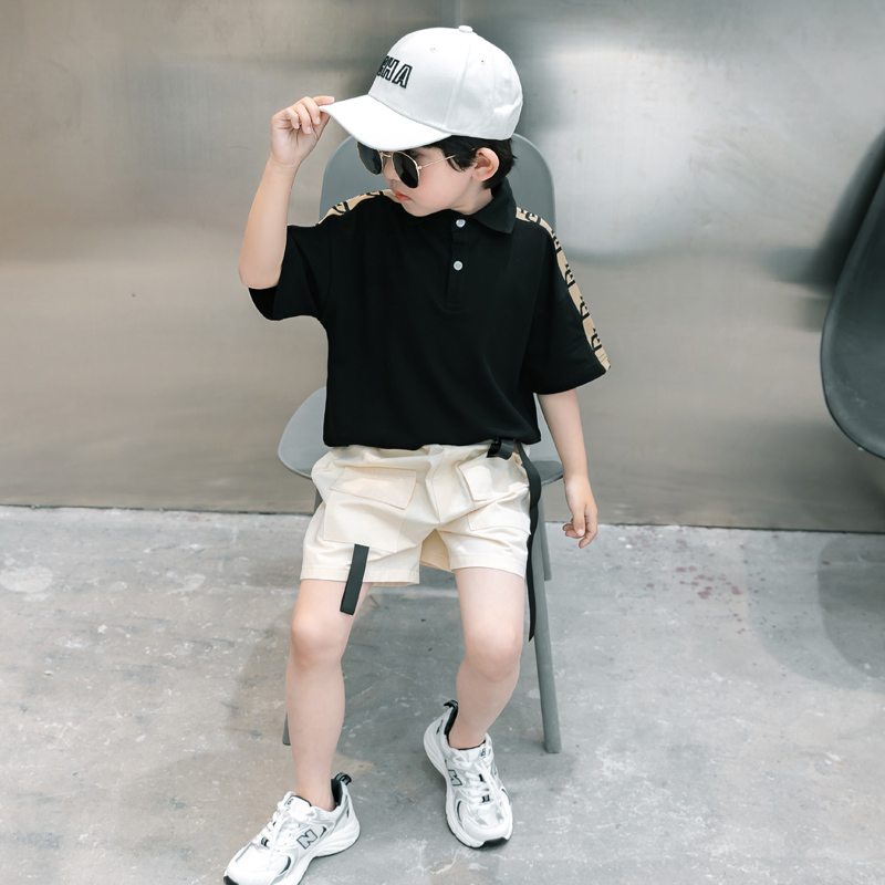 Fashion Color Block Button Cotton Boys Clothing Sets display picture 1