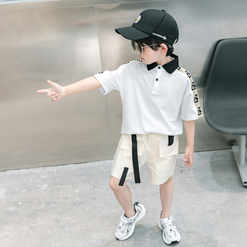 Fashion Color Block Button Cotton Boys Clothing Sets display picture 2