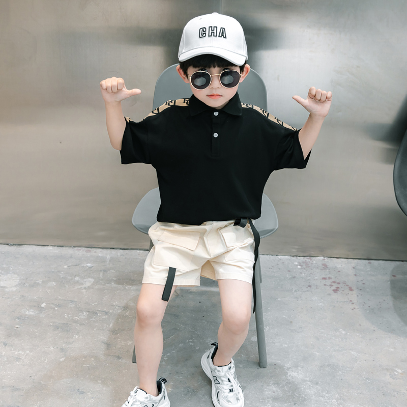 Fashion Color Block Button Cotton Boys Clothing Sets display picture 3