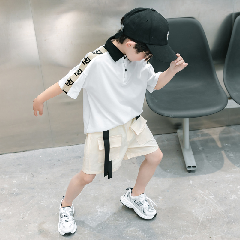 Fashion Color Block Button Cotton Boys Clothing Sets display picture 4