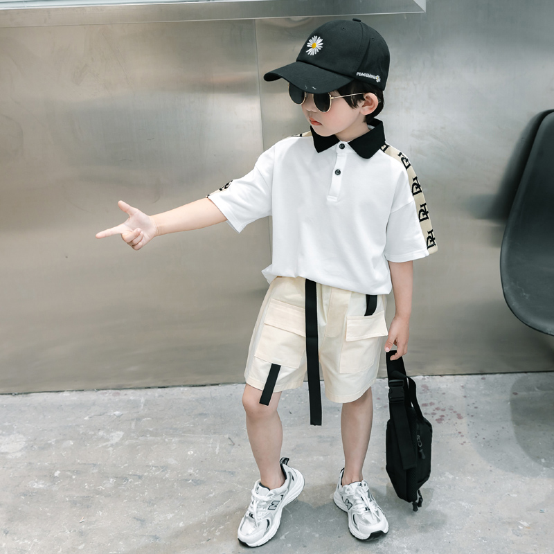 Fashion Color Block Button Cotton Boys Clothing Sets display picture 8