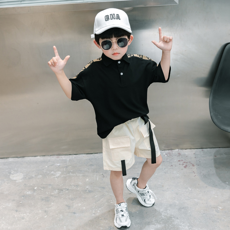 Fashion Color Block Button Cotton Boys Clothing Sets display picture 7