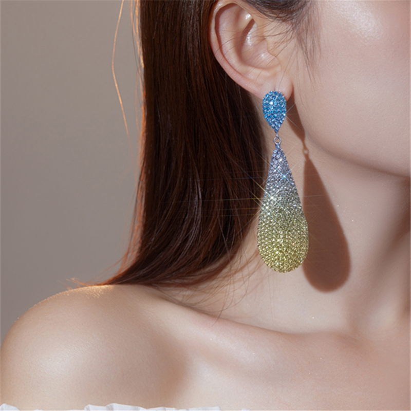 1 Pair Elegant Water Droplets Plating Rhinestone Silver Plated Drop Earrings display picture 1