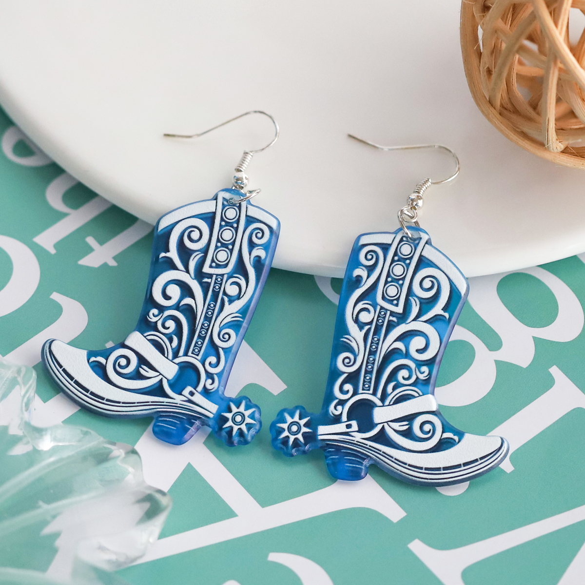 1 Pair Exaggerated Cowboy Style Boots Inlay Alloy Plastic Resin Drop Earrings display picture 6