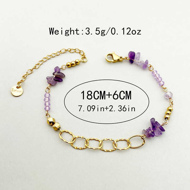 Casual Simple Style Oval 304 Stainless Steel Gravel 14K Gold Plated Natural Stone Crystal Bracelets In Bulk display picture 3