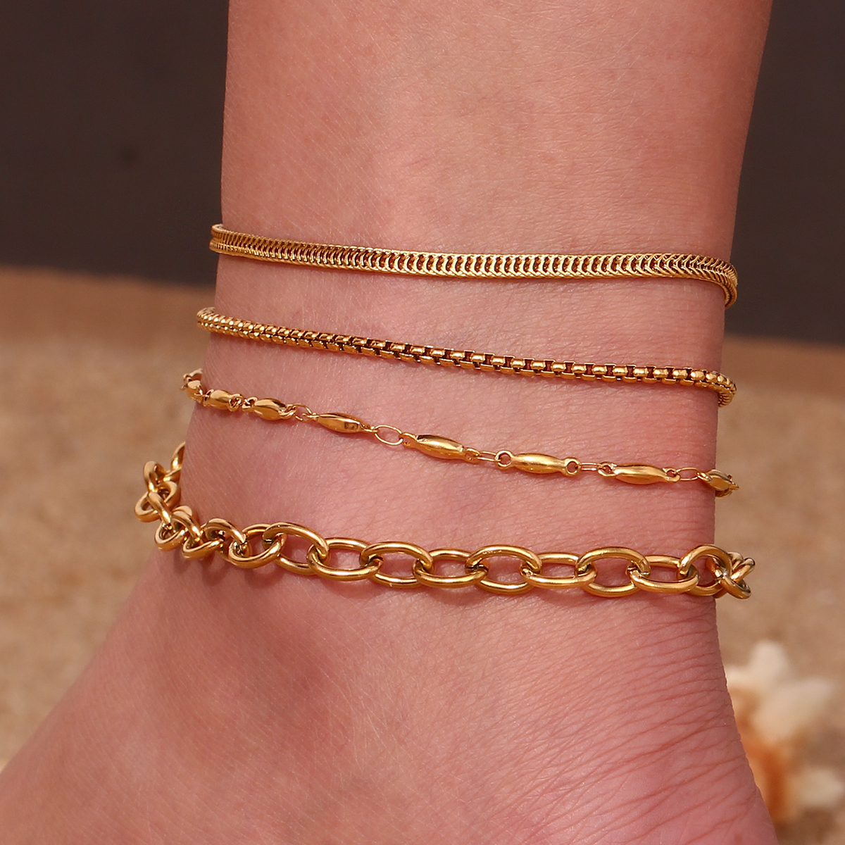 Simple Style Classic Style Solid Color 18k Gold Plated Stainless Steel Wholesale Anklet display picture 12