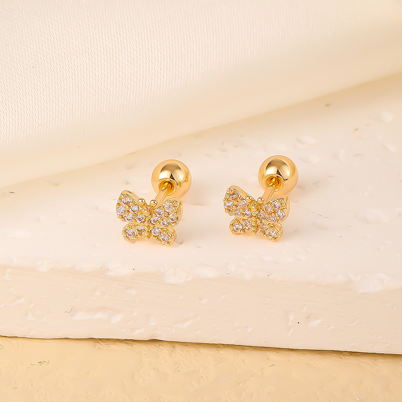 1 Pair Elegant Sweet Swan Flower Butterfly Plating Inlay 304 Stainless Steel Copper Zircon Gold Plated Ear Studs display picture 1