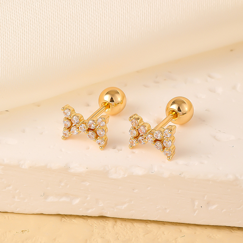 1 Pair Elegant Sweet Swan Flower Butterfly Plating Inlay 304 Stainless Steel Copper Zircon Gold Plated Ear Studs display picture 3
