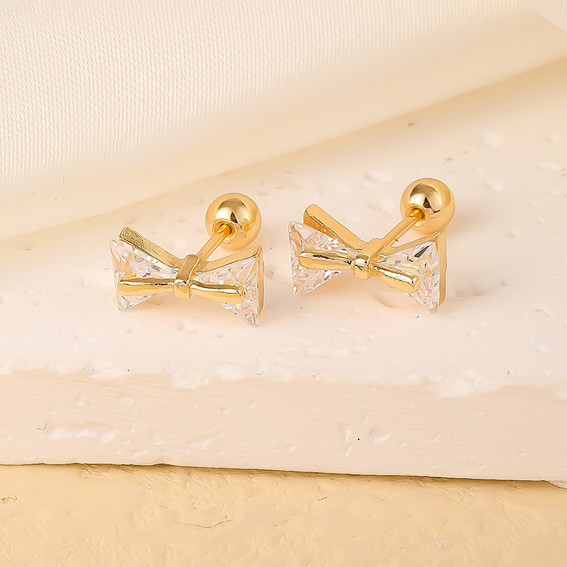 1 Pair Elegant Sweet Swan Flower Butterfly Plating Inlay 304 Stainless Steel Copper Zircon Gold Plated Ear Studs display picture 4