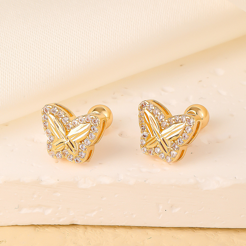 1 Pair Elegant Sweet Swan Flower Butterfly Plating Inlay 304 Stainless Steel Copper Zircon Gold Plated Ear Studs display picture 7