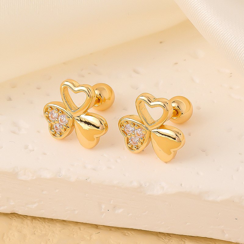 1 Pair Elegant Sweet Swan Flower Butterfly Plating Inlay 304 Stainless Steel Copper Zircon Gold Plated Ear Studs display picture 12