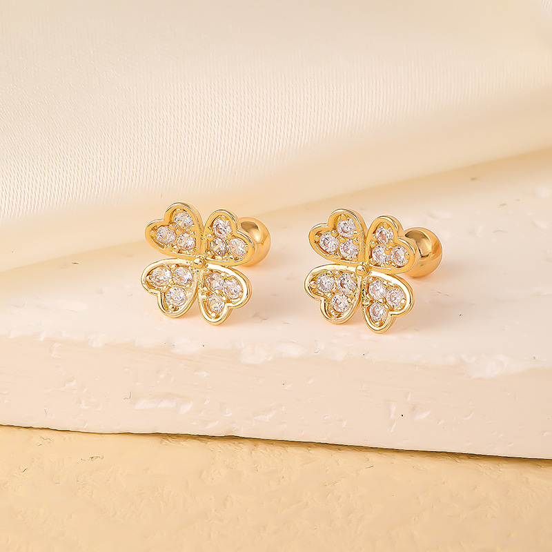 1 Pair Elegant Sweet Swan Flower Butterfly Plating Inlay 304 Stainless Steel Copper Zircon Gold Plated Ear Studs display picture 9