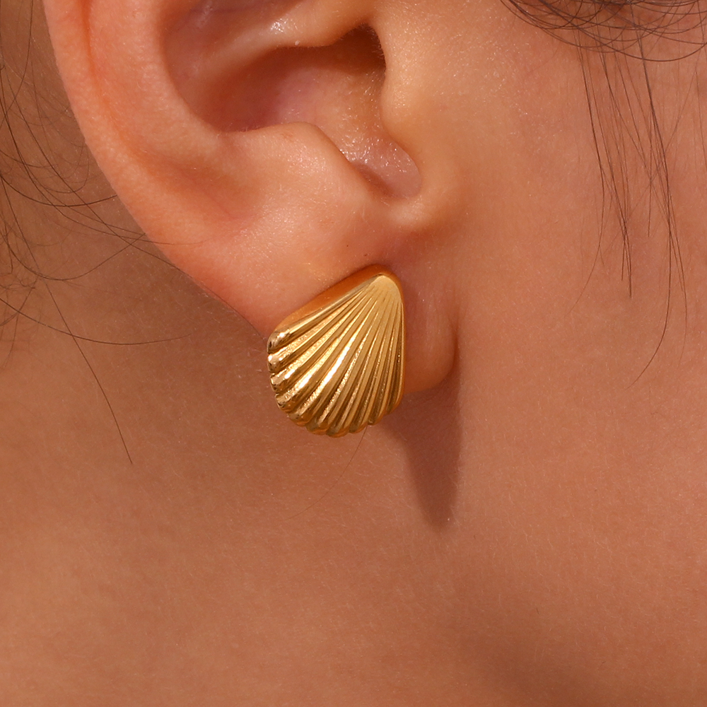 Vacances Style Simple Coquille Acier Inoxydable Placage Plaqué Or 18k Des Boucles D'oreilles Collier display picture 11