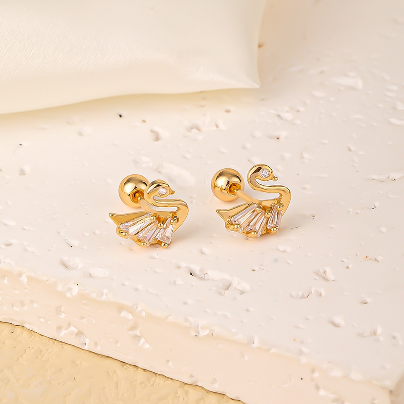 1 Pair Elegant Sweet Swan Flower Butterfly Plating Inlay 304 Stainless Steel Copper Zircon Gold Plated Ear Studs display picture 15