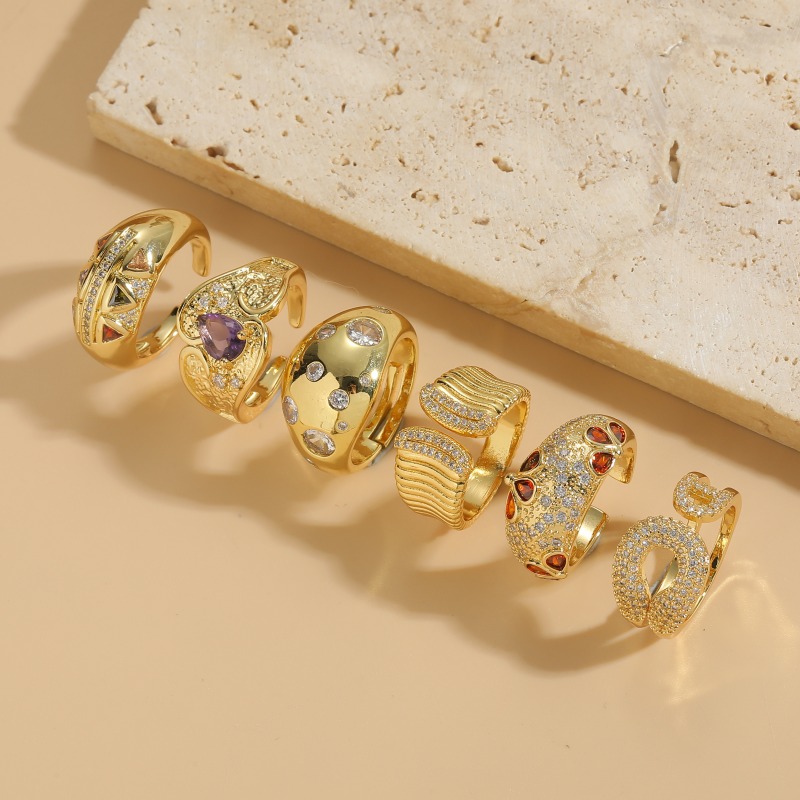 Elegant Luxuriös Herzform Kupfer Überzug Inlay Zirkon 14 Karat Vergoldet Offener Ring display picture 2