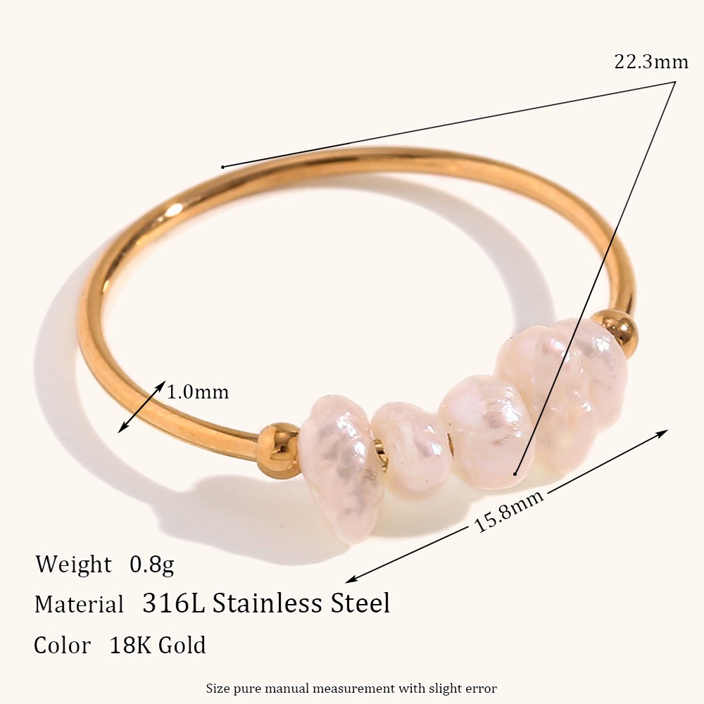Simple Style Solid Color Stainless Steel Freshwater Pearl Beaded Plating 18k Gold Plated Rings display picture 2