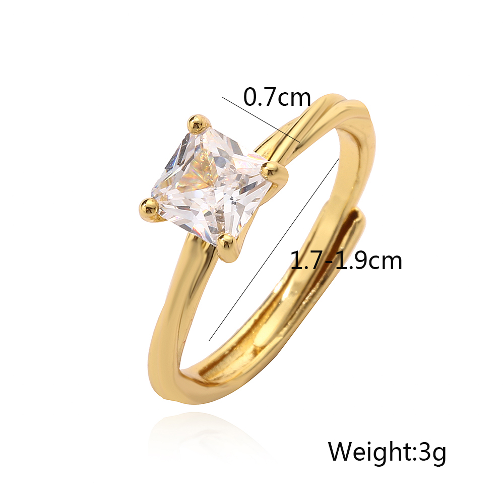Simple Style Commute Square Copper Plating Inlay Zircon 18k Gold Plated White Gold Plated Open Rings display picture 5