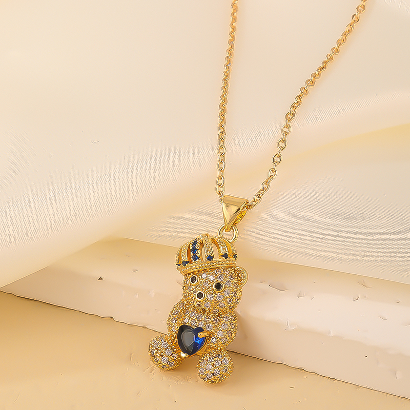 Wholesale Cute Sweet Little Bear 304 Stainless Steel Copper Plating Inlay Gold Plated Zircon Pendant Necklace display picture 4