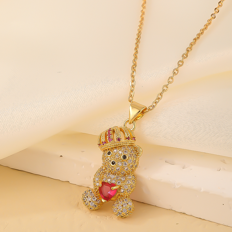 Wholesale Cute Sweet Little Bear 304 Stainless Steel Copper Plating Inlay Gold Plated Zircon Pendant Necklace display picture 5