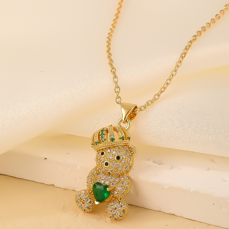 Wholesale Cute Sweet Little Bear 304 Stainless Steel Copper Plating Inlay Gold Plated Zircon Pendant Necklace display picture 8