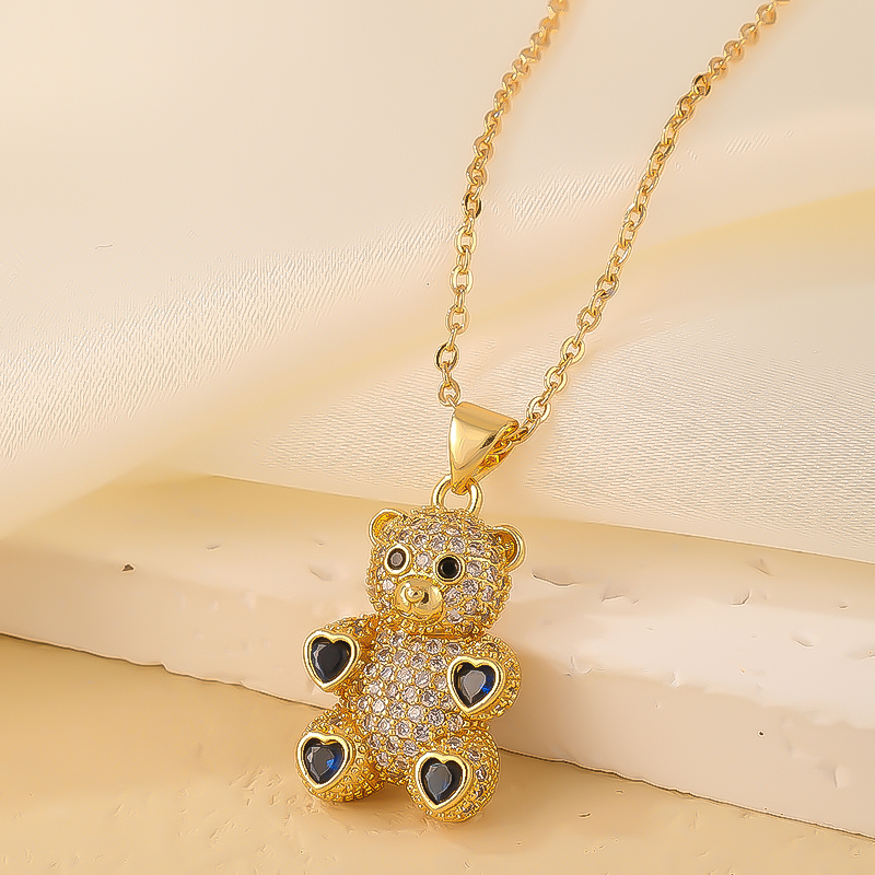 Wholesale Cute Sweet Little Bear 304 Stainless Steel Copper Plating Inlay Gold Plated Zircon Pendant Necklace display picture 7