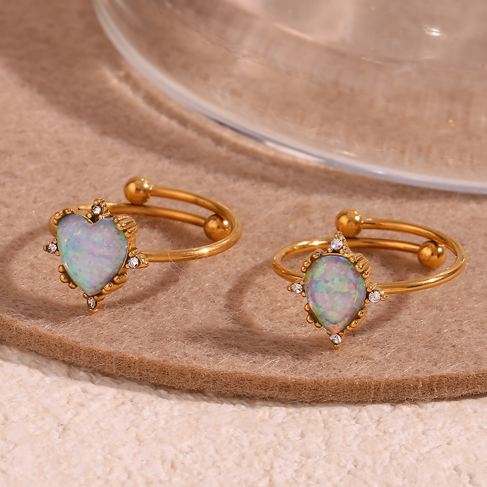 Simple Style Classic Style Oval Water Droplets Heart Shape Stainless Steel Plating Inlay Opal 18k Gold Plated Open Rings display picture 4