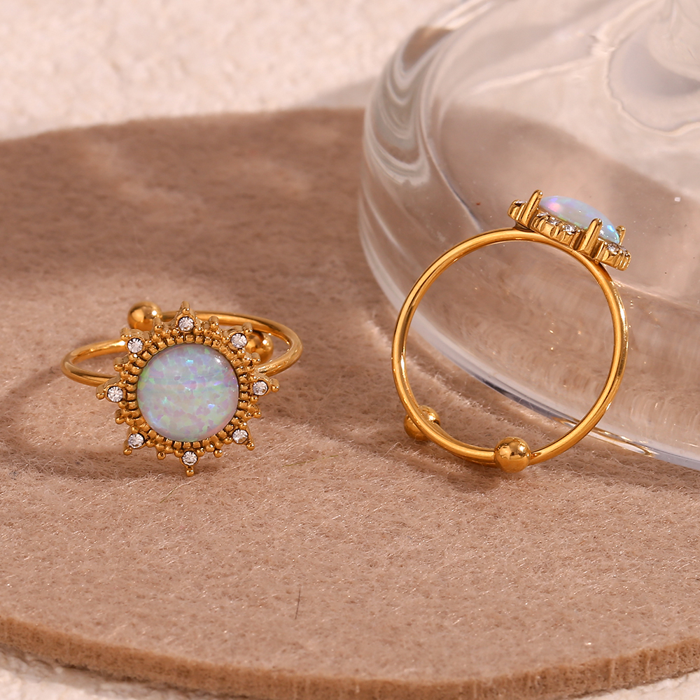 Simple Style Classic Style Oval Water Droplets Heart Shape Stainless Steel Plating Inlay Opal 18k Gold Plated Open Rings display picture 3
