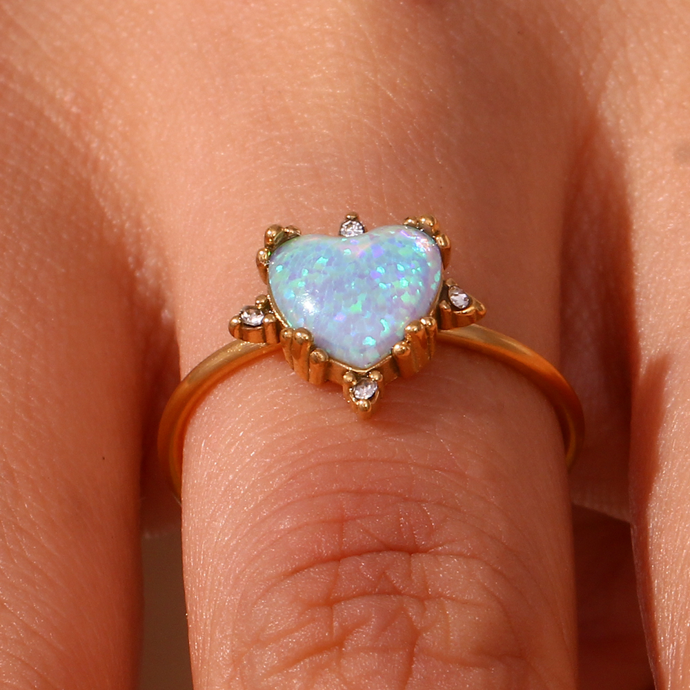 Simple Style Classic Style Oval Water Droplets Heart Shape Stainless Steel Plating Inlay Opal 18k Gold Plated Open Rings display picture 9