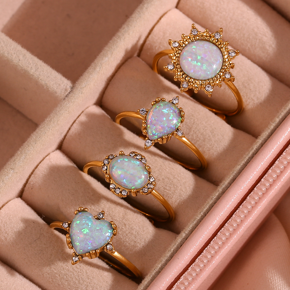 Simple Style Classic Style Oval Water Droplets Heart Shape Stainless Steel Plating Inlay Opal 18k Gold Plated Open Rings display picture 14