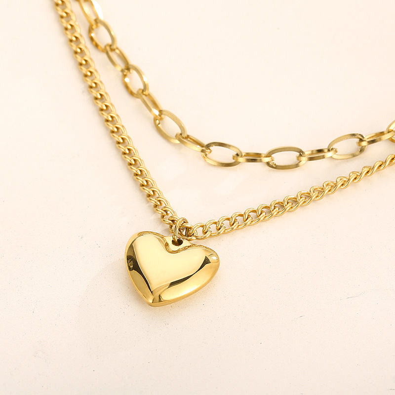 Stainless Steel Titanium Steel 18K Gold Plated Casual Modern Style Plating Heart Shape Layered Necklaces display picture 9