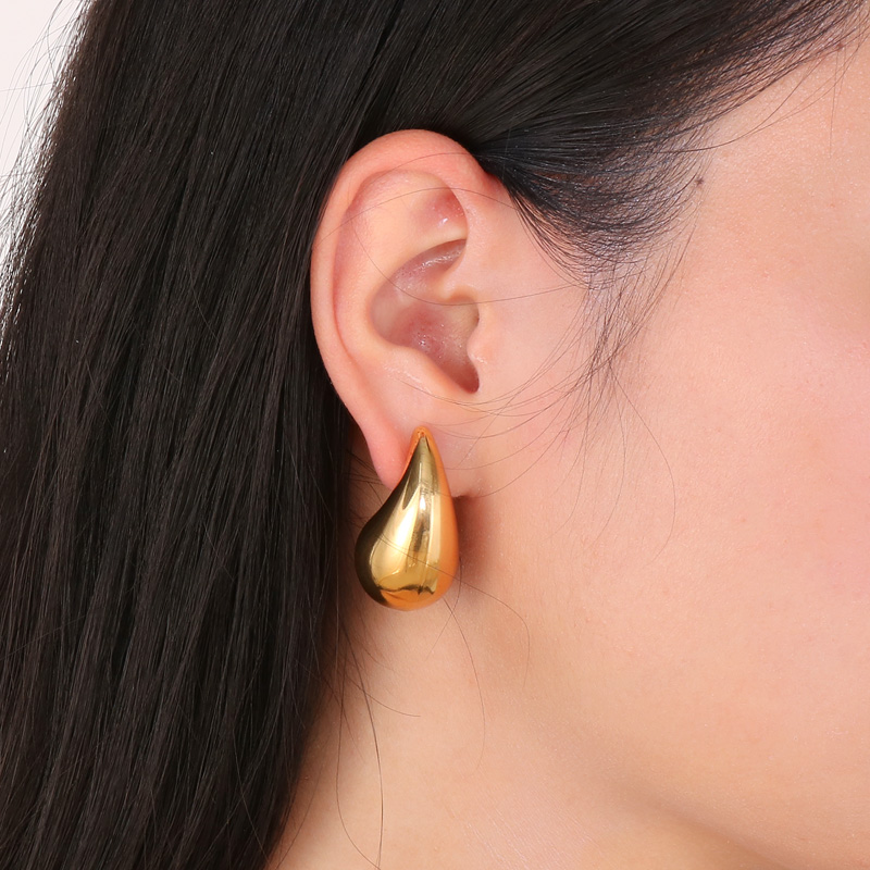 1 Paire Style Moderne Les Gouttelettes D'Eau Placage Acier Inoxydable Plaqué Or 18K Boucles D'Oreilles display picture 8