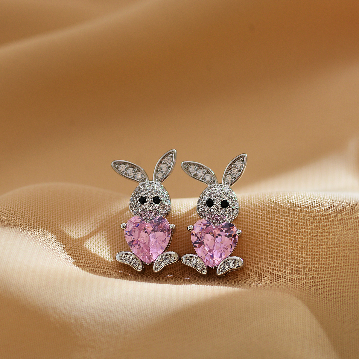 1 Pair Cute Rabbit Bear Inlay Copper Zircon Ear Studs display picture 1