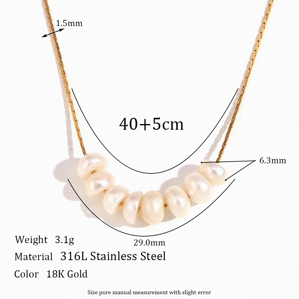 Vintage Style Classic Style Solid Color Stainless Steel Freshwater Pearl 18k Gold Plated Necklace In Bulk display picture 2