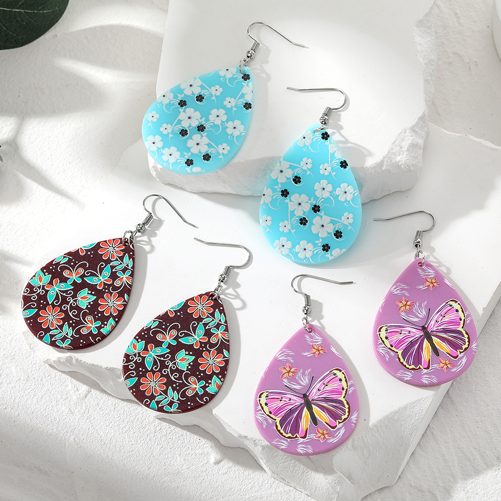1 Pair Casual Vacation Water Droplets Flower Butterfly Resin Drop Earrings display picture 5