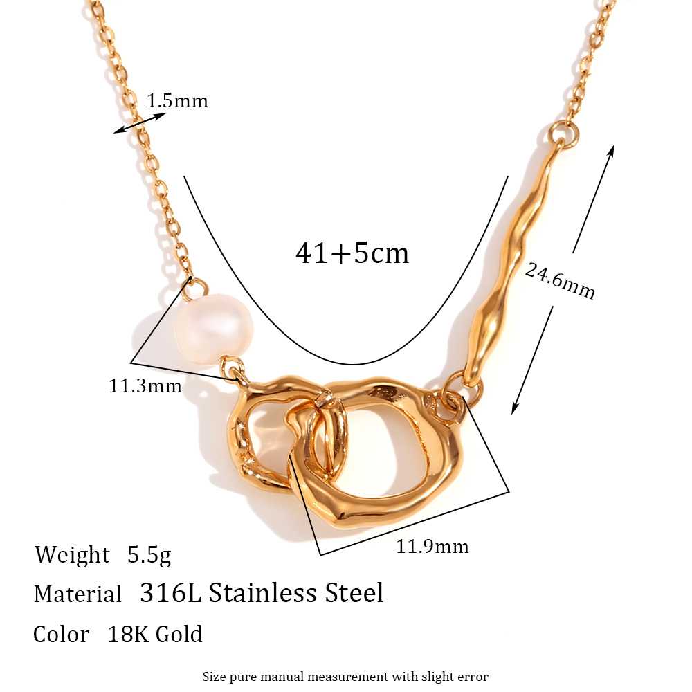 Simple Style Classic Style Double Ring Pearl Stainless Steel Plating 18k Gold Plated Necklace display picture 2
