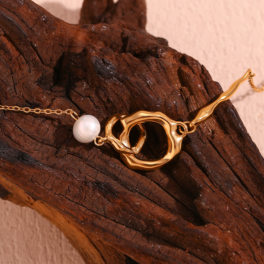 Einfacher Stil Klassischer Stil Doppelring Perle Rostfreier Stahl Überzug 18 Karat Vergoldet Halskette display picture 6